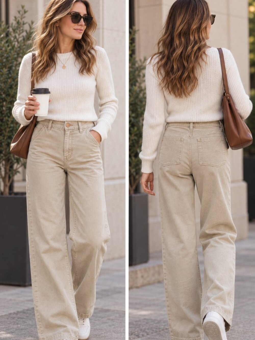 Sunday Best by Aritzia Cream Cotton Straight Leg Pants Size 6